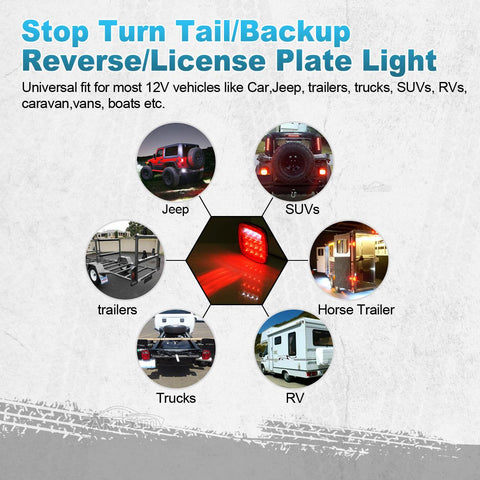 Image of Partsam 2x Universal 16 LED Stop Tail Turn Signal Backup Reverse Brake Clearance Marker Lights Lamps Red/White Replacement for Jeep YJ JK CJ Truck Trailer Waterproof 12V