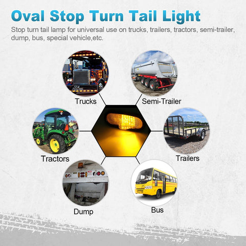 Image of Partsam 2Pcs 6.5 inch Mid Turn Signal Amber Marker Light Rubber Mount 24 LED w/Reflex Lens Universal Waterproof 6 Inch Oval Led Mid-Ship Marker and Turn Signal Semi Truck Trailer Light