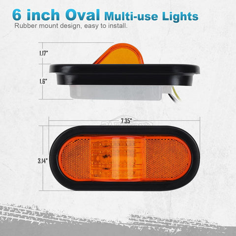 Image of Partsam 2Pcs 6.5 inch Mid Turn Signal Amber Marker Light Rubber Mount 24 LED w/Reflex Lens Universal Waterproof 6 Inch Oval Led Mid-Ship Marker and Turn Signal Semi Truck Trailer Light