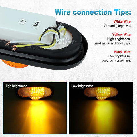 Image of Partsam 2Pcs 6.5 inch Mid Turn Signal Amber Marker Light Rubber Mount 24 LED w/Reflex Lens Universal Waterproof 6 Inch Oval Led Mid-Ship Marker and Turn Signal Semi Truck Trailer Light