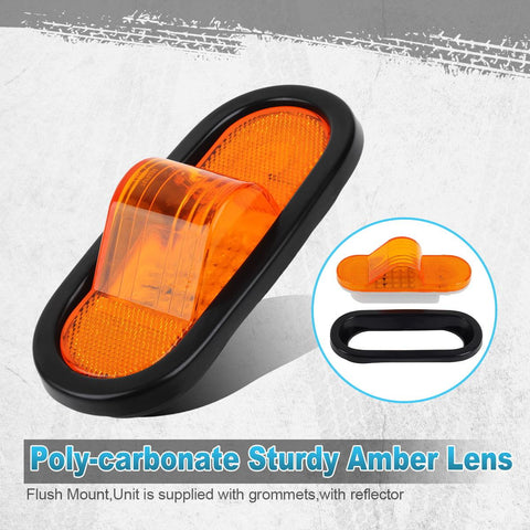 Image of Partsam 2Pcs 6.5 inch Mid Turn Signal Amber Marker Light Rubber Mount 24 LED w/Reflex Lens Universal Waterproof 6 Inch Oval Led Mid-Ship Marker and Turn Signal Semi Truck Trailer Light