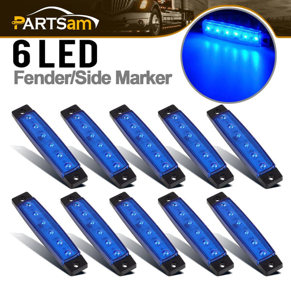 Partsam Thin Line 3.8 inch 6 LED Blue Side Led Trailer Marker Lights S