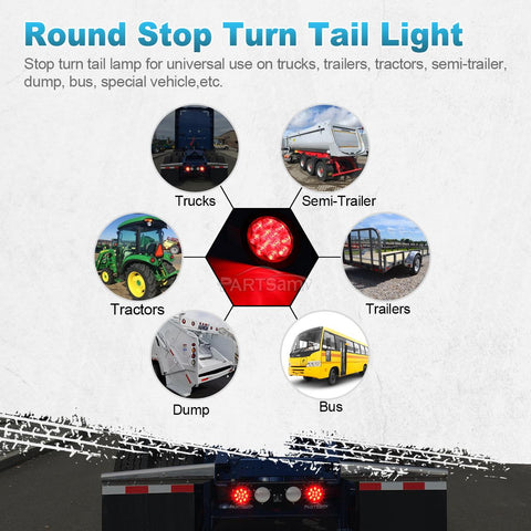 Image of Partsam 2PCS 4 inch Red Stop Turn Tail Brake Truck Trailer Light Flange Mount 12 Diodes Utility