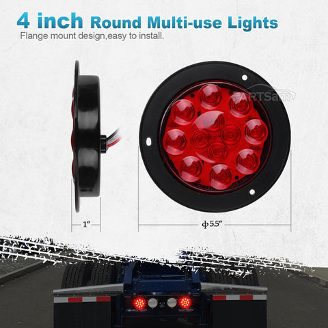 Image of Partsam 2PCS 4 inch Red Stop Turn Tail Brake Truck Trailer Light Flange Mount 12 Diodes Utility