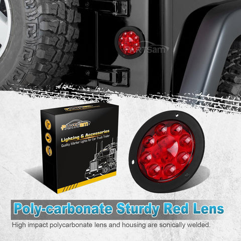 Image of Partsam 2PCS 4 inch Red Stop Turn Tail Brake Truck Trailer Light Flange Mount 12 Diodes Utility