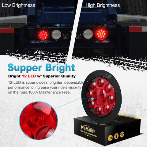 Image of Partsam 2PCS 4 inch Red Stop Turn Tail Brake Truck Trailer Light Flange Mount 12 Diodes Utility