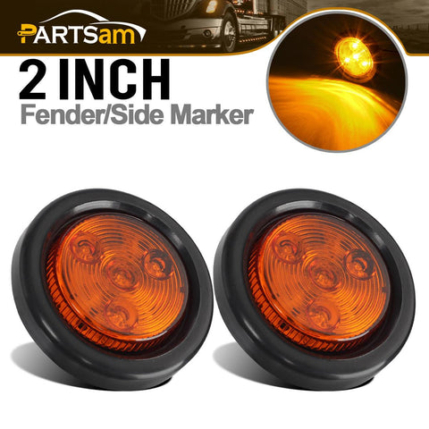 Image of Partsam 2pcs Amber Led Light Trailer 2 inch Round,w/ Plug & Grommet Clearance Marker 4 LED