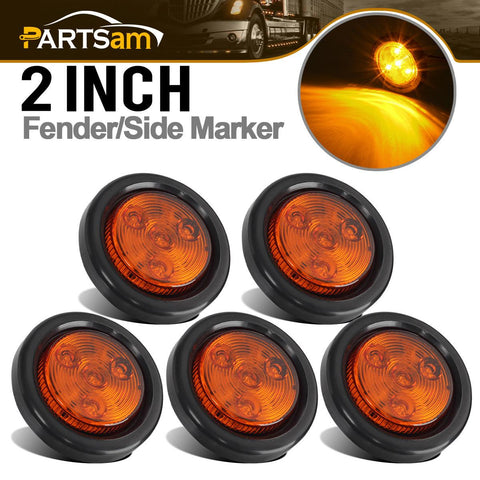 Image of Partsam 5pcs 2 inch Amber Round Sealed Clearance Marker Light 4 LED Mount Grommet/Pigtails