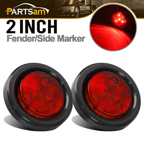Image of Partsam 2pcs Red Led Light Trailer 2 inch Round w/Plug & Grommet Kits Marker 4 LED, Flush Mount Red 2 Inch Round Led Trailer Lights, Sealed 2 Inch Round Led Marker Lights Red RV Trucks