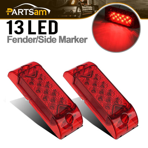 Image of Partsam 2x Red 6 inch x 2 inch Sealed Rectangular Rectangle Clearance Marker Lamp 13LED Truck Trailer Light