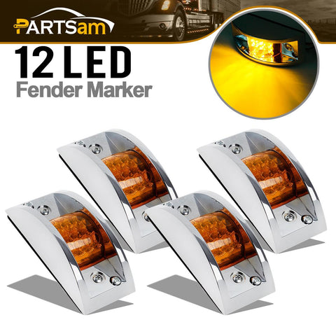 Image of Partsam 4x Sealed Chrome Armored LED Trailer Clearance and Side Marker Light 12LED Amber