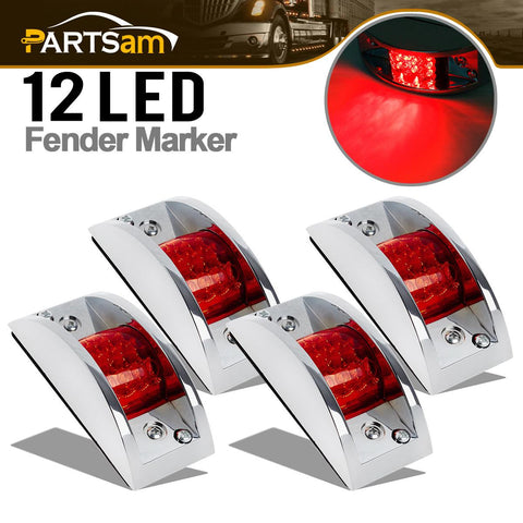 Image of Partsam 4x Red Sealed Chrome Armored LED Trailer Clearance and Side Marker Light 12 LED