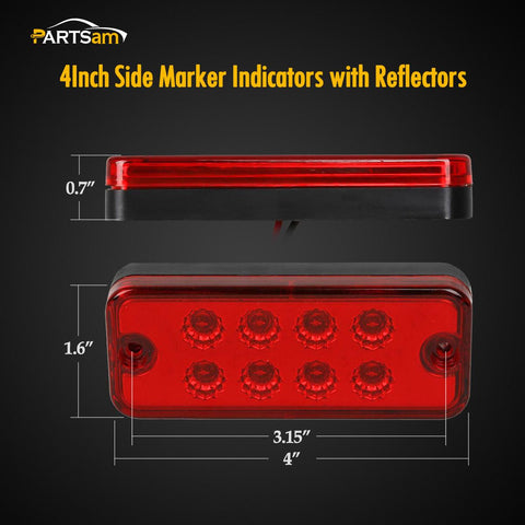 Image of Partsam Rectangle 14x Amber/Red 4 inch Truck Boat Trailer Side Marker Indicator lights 8-LED Surface Mount