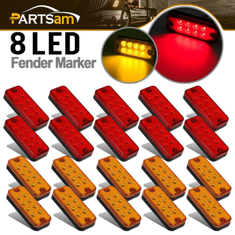 Image of Partsam 4inch 20Pcs Clearance /Side Marker Car Truck Trailer Light Indicators 8-LED Amber/Red