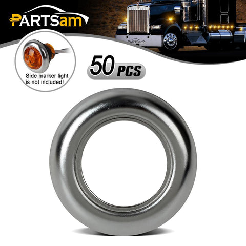 Image of Partsam 3/4 inch round Stainless Steel Trim Ring Bezel For 3/4 inch Accent Marker Lights and all 3/4 inch Round Marker Clearance Lights (Pack of 50)