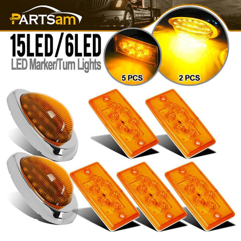 Image of Partsam Replacement for Freightliner Century/Columbia Led Lights Kit, 5x Rectangle Amber 6LED Cab Roof Top Clearance Marker Light+2x 5-7/8 inch Teardrop Sleeper Amber Clearance Marker Light 15Led
