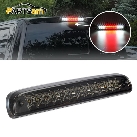 Image of Partsam Red/White 12 LED Smoke Lens Chrome Housing Tail High Mount 3rd Third Brake Light Cargo Lamp Waterproof Replacement for Ford F-250 F-350 F-450 F-550 Super Duty 1999-2016 /Ford Ranger 1993-2011