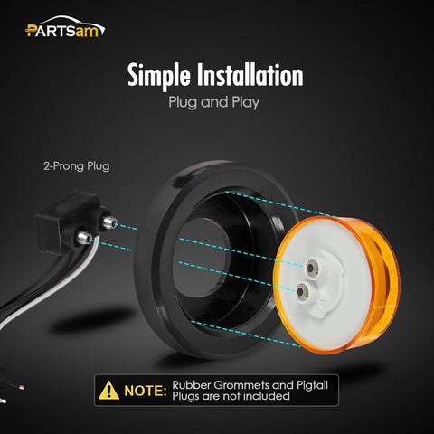 Image of Partsam 2Pcs 2.5 inch Inch Round Trailer Led Side Marker Lights Amber 13 Diodes w Reflectors Waterproof 12V Sealed Replacement for Peterbilt/Kenworth/Freightliner Trucks Breather Panel Lights