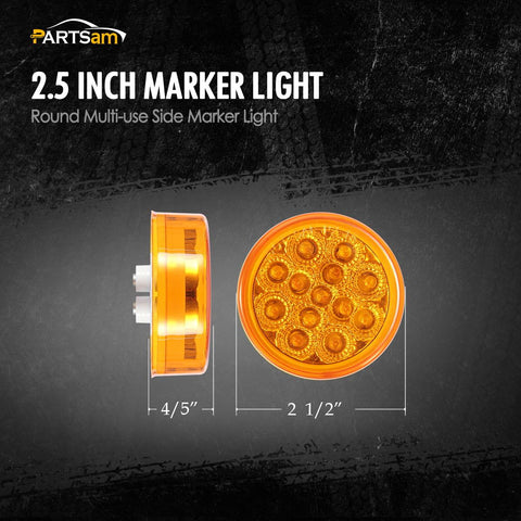 Image of Partsam 2Pcs 2.5 inch Inch Round Trailer Led Side Marker Lights Amber 13 Diodes w Reflectors Waterproof 12V Sealed Replacement for Peterbilt/Kenworth/Freightliner Trucks Breather Panel Lights