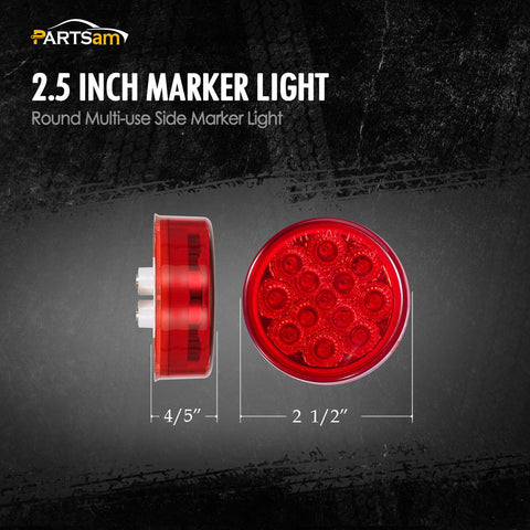 Image of Partsam 2Pcs 2.5 Round Trailer Led Side Marker Lights Red 13 Diodes with Reflectors Waterproof 12V Sealed Trucks Lamps, 2.5 Round Led Marker Lights Cab Sleeper Panel Lights