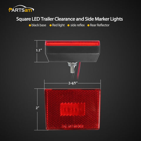 Image of Partsam 4 Pcs(2Amber 2Red) Square LED Trailer Clearance Side Marker Light with Reflector Stud Mount 3LED, 2-4/5 inch Rectangular LED Truck Trailer Light Side Reflex