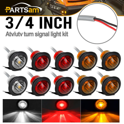 Image of Partsam Universal UTV ATV Led Turn Signal Lights Kit Street Legal, 8Pcs Front Rear 3/4 inch Led Lights & 2Pcs 3/4 inch Clear White Led Lights interior turn signal indicators / overhead map lights