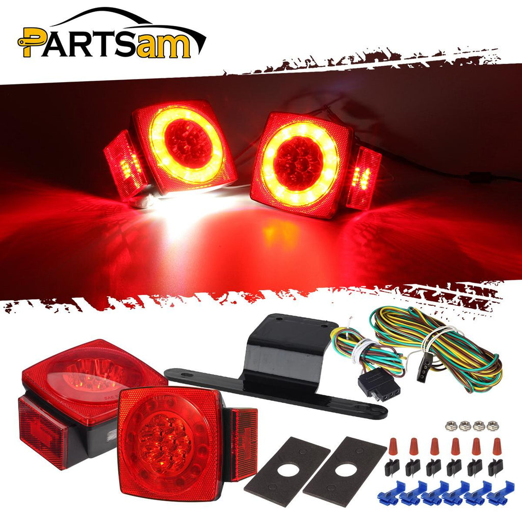 Partsam Led Submersible Trailer Tail Lights Kit, Waterproof 12V Square LED Trailer Lights Halo Glow with Wiring Harness Combination Brake Stop Turn Running License Lights for RV Marine Boat Trailer
