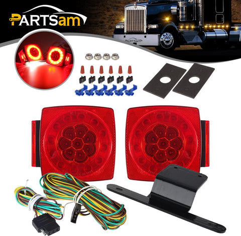 Image of Partsam Led Submersible Trailer Tail Lights Kit, Waterproof 12V Square LED Trailer Lights Halo Glow with Wiring Harness Combination Brake Stop Turn Running License Lights for RV Marine Boat Trailer