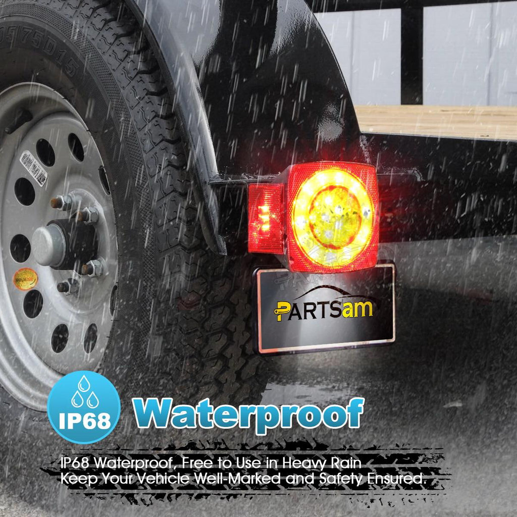 Partsam Led Submersible Trailer Tail Lights Kit, Waterproof 12V Square LED Trailer Lights Halo Glow with Wiring Harness Combination Brake Stop Turn Running License Lights for RV Marine Boat Trailer