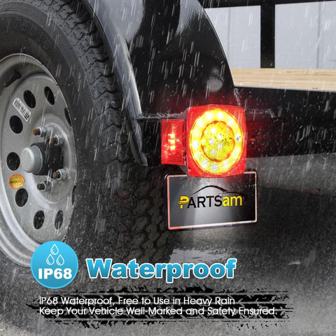 Image of Partsam Led Submersible Trailer Tail Lights Kit, Waterproof 12V Square LED Trailer Lights Halo Glow with Wiring Harness Combination Brake Stop Turn Running License Lights for RV Marine Boat Trailer