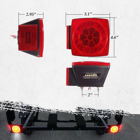 Image of Partsam Led Submersible Trailer Tail Lights Kit, Waterproof 12V Square LED Trailer Lights Halo Glow with Wiring Harness Combination Brake Stop Turn Running License Lights for RV Marine Boat Trailer