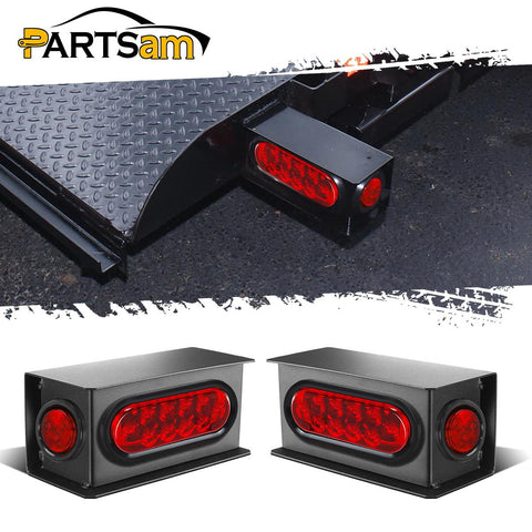 Image of Partsam 2Pcs Steel Trailer RV Light Boxes Housing Kit w/ 6 Inch Oval Red Led Trailer Tail Lights 10LED and 2 Inch Red Round Led Side Marker Lights 4LED w/Grommets and Wire connectors