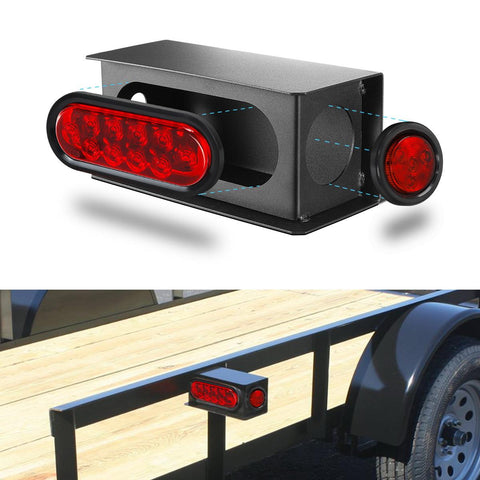 Image of Partsam 2Pcs Steel Trailer RV Light Boxes Housing Kit w/ 6 Inch Oval Red Led Trailer Tail Lights 10LED and 2 Inch Red Round Led Side Marker Lights 4LED w/Grommets and Wire connectors