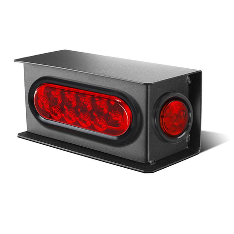Image of Partsam 2Pcs Steel Trailer RV Light Boxes Housing Kit w/ 6 Inch Oval Red Led Trailer Tail Lights 10LED and 2 Inch Red Round Led Side Marker Lights 4LED w/Grommets and Wire connectors