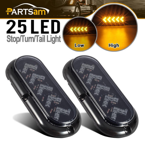 Image of Partsam 2Pcs 6 inch Oval Arrow Turn Signal Lights Truck Trailer Amber 25LED Surface Mount Smoke Lens Waterproof Sealed Led Marker Clearance Lights Indicators Flange Mount 12V