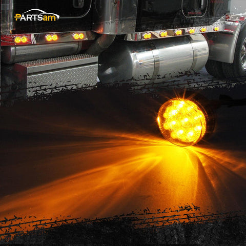 Image of Partsam 2Pcs 2 Inch Round Amber Led Side Marker and Clearance Lights 9 Diodes Smoke Lens w Reflectors Trailer Truck Lights Submersible 12V Grommets Pigtails, Sealed 2 Round Led Marker Trailer Lights