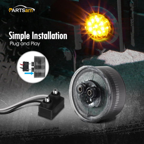 Image of Partsam 2Pcs 2 Inch Round Amber Led Side Marker and Clearance Lights 9 Diodes Smoke Lens w Reflectors Trailer Truck Lights Submersible 12V Grommets Pigtails, Sealed 2 Round Led Marker Trailer Lights