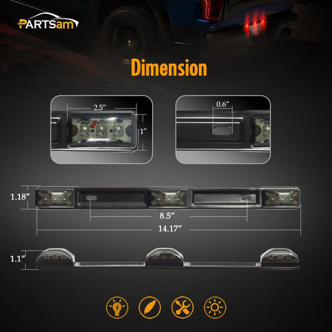 Image of Partsam 14.17 inch Red Led Truck Trailer Light Bar Smoked Red Clearance ID Light Bar 3 Lamps Trailer Identification Light Bar w Black Stainless Steel Bracket Replacement for Pickup Trucks