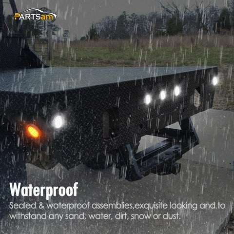 Image of Partsam 2Pcs 2.5 Inch Round White Led Side Marker and Clearance Lights Reverse Backup Lights 13 Diodes Grommets/Pigtails Waterproof 2.5 Inch Round White Interior Courtesy Light Auxiliary Utility Light