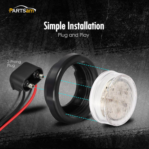 Image of Partsam 2Pcs 2.5 Inch Round White Led Side Marker and Clearance Lights Reverse Backup Lights 13 Diodes Grommets/Pigtails Waterproof 2.5 Inch Round White Interior Courtesy Light Auxiliary Utility Light