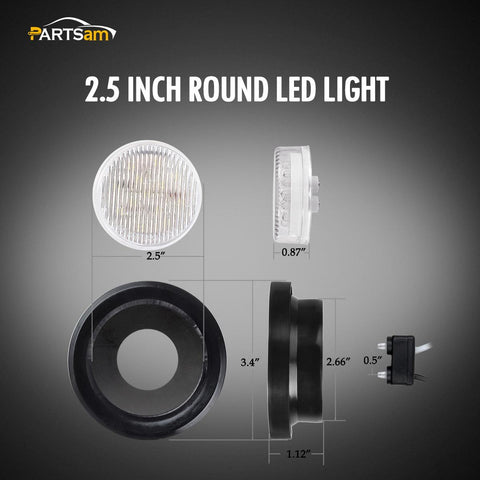 Image of Partsam 2Pcs 2.5 Inch Round White Led Side Marker and Clearance Lights Reverse Backup Lights 13 Diodes Grommets/Pigtails Waterproof 2.5 Inch Round White Interior Courtesy Light Auxiliary Utility Light