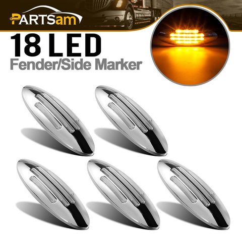 Image of Partsam 5Pcs 6-3/5 Inch Flat-line Amber Oval Trailer Led Marker Lights Clear Lens 18 Diodes Surface Mount w Bullet Plug Connectors Sealed Waterproof Led Front Fender Marker Light Panel