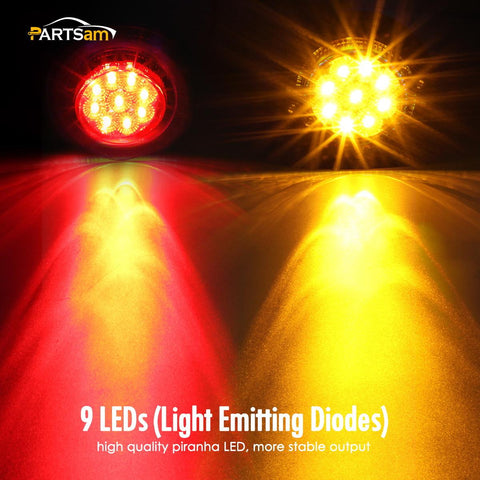 Image of Partsam 4Pcs 2 Inch Smoked Round Led Clearance and Side Marker Lights Kit 9 Diodes w Reflectors Grommets / Pigtails Truck Trailer Rv Flush Mount Waterproof 12V, 2 Inch Round Led Lights (2Amber+2Red)