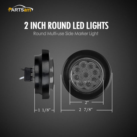Image of Partsam 4Pcs 2 Inch Smoked Round Led Clearance and Side Marker Lights Kit 9 Diodes w Reflectors Grommets / Pigtails Truck Trailer Rv Flush Mount Waterproof 12V, 2 Inch Round Led Lights (2Amber+2Red)
