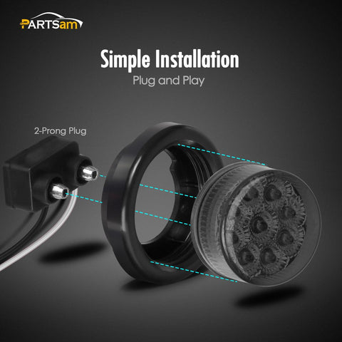 Image of Partsam 4Pcs 2 Inch Smoked Round Led Clearance and Side Marker Lights Kit 9 Diodes w Reflectors Grommets / Pigtails Truck Trailer Rv Flush Mount Waterproof 12V, 2 Inch Round Led Lights (2Amber+2Red)