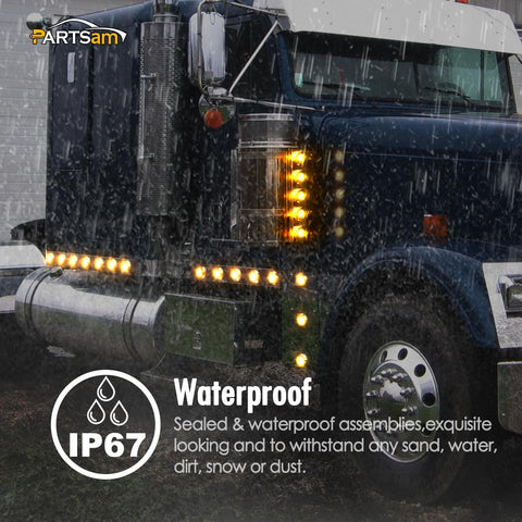 Image of Partsam 4Pcs 2 Inch Smoked Round Led Clearance and Side Marker Lights Kit 9 Diodes w Reflectors Grommets / Pigtails Truck Trailer Rv Flush Mount Waterproof 12V, 2 Inch Round Led Lights (2Amber+2Red)