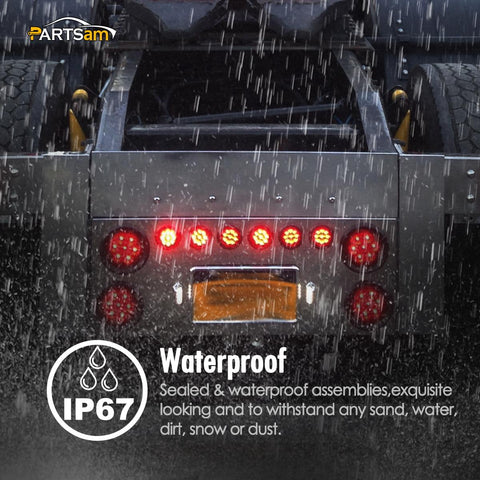 Image of Partsam 5Pcs 2 Inch Round Led Marker Lights 9 Red Diodes Smoked w Reflectors Truck Trailer Rv Flush Mount Waterproof 12V 2 Round Red Led Marker Lights Kits with Grommets and Pigtails