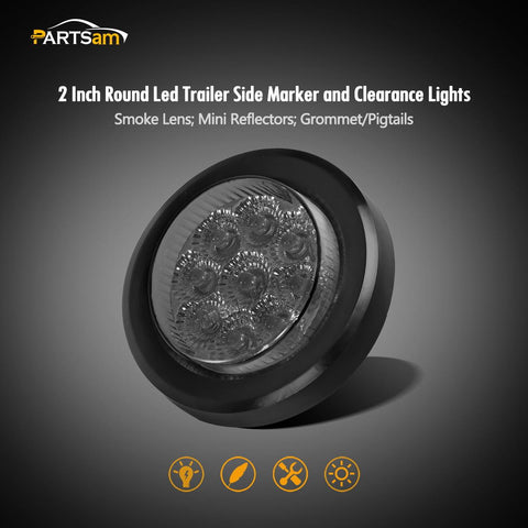Image of Partsam 5Pcs 2 Inch Round Led Marker Lights 9 Red Diodes Smoked w Reflectors Truck Trailer Rv Flush Mount Waterproof 12V 2 Round Red Led Marker Lights Kits with Grommets and Pigtails