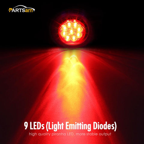 Image of Partsam 5Pcs 2 Inch Round Led Marker Lights 9 Red Diodes Smoked w Reflectors Truck Trailer Rv Flush Mount Waterproof 12V 2 Round Red Led Marker Lights Kits with Grommets and Pigtails