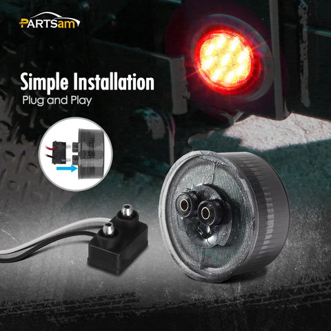 Image of Partsam 5Pcs 2 Inch Round Led Marker Lights 9 Red Diodes Smoked w Reflectors Truck Trailer Rv Flush Mount Waterproof 12V 2 Round Red Led Marker Lights Kits with Grommets and Pigtails